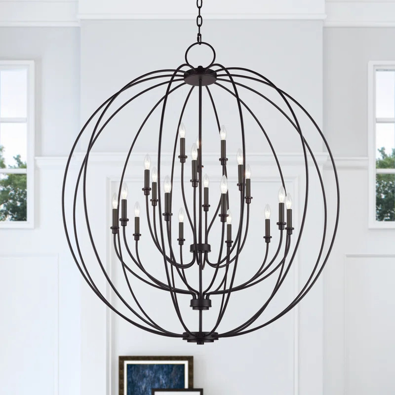 19 Light Black Globe Grande Foyer Chandelier With Brushed Nickel Accents | Wayfair North America