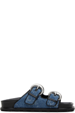 Blue Denim Monogram Sandals | SSENSE