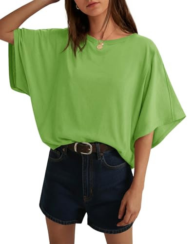 Cicy Bell Womens Oversized T Shirts Batwing Half Sleeve Summer Casual Crewneck Cropped Tops Loose Fit Basic Tees Green | Amazon (US)