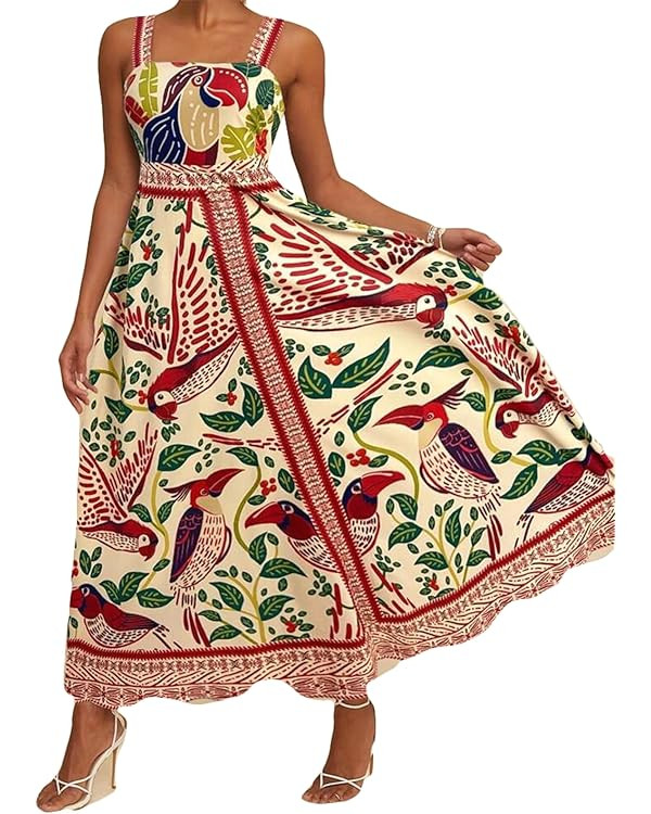 Qikaka Women's Sleeveless Printed A-Line Sexy Nightclub Party Beach Holiday Dress | Amazon (US)