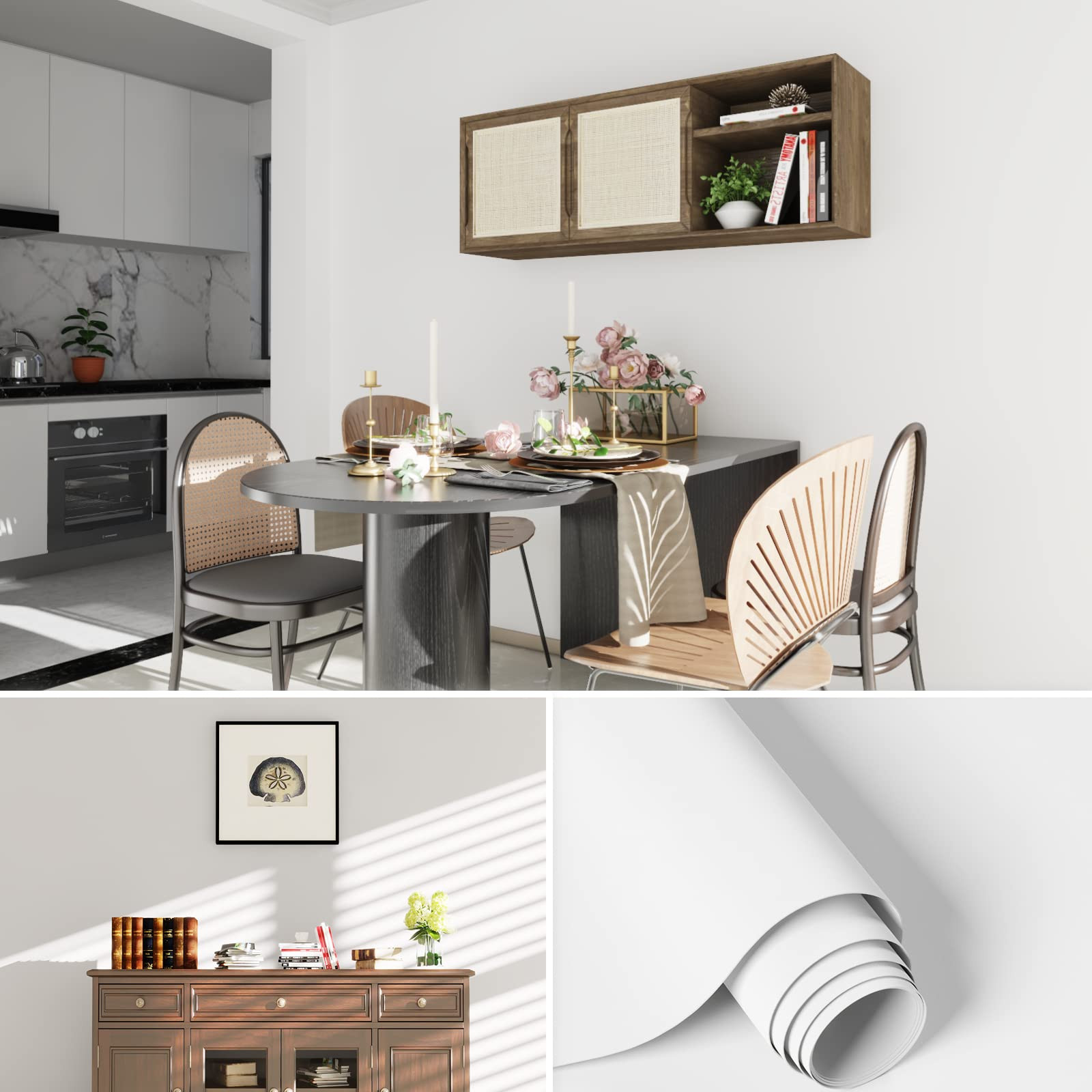 Solid White Wallpaper 15.8" x 393" Peel and Stick Wallpaper Vinyl Film Stick Paper Pure Contact P... | Amazon (US)
