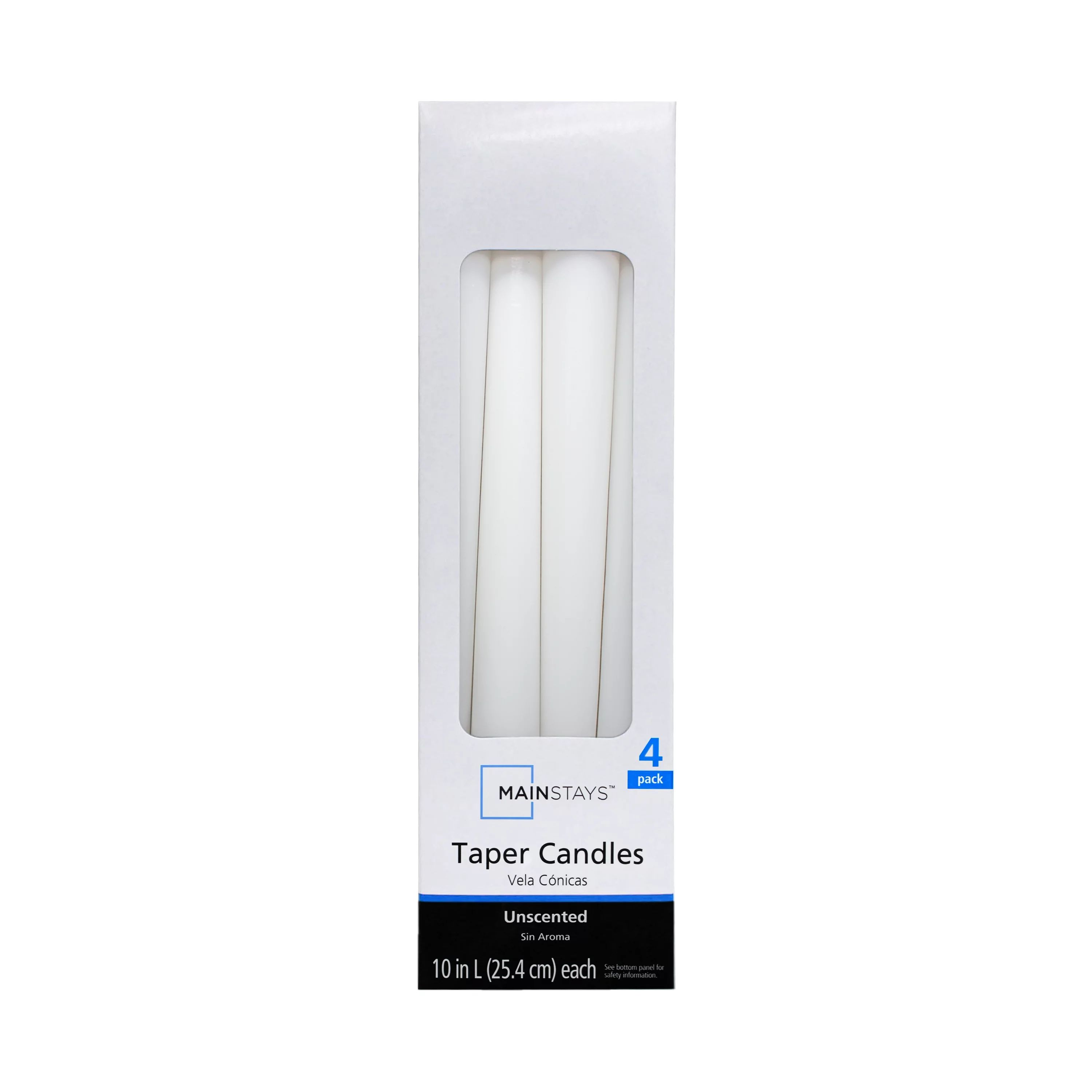 Mainstays Unscented Taper Candle, White, 4-Pack, 10 inches Long - Walmart.com | Walmart (US)