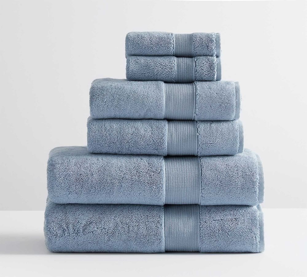 Light Blue Classic Organic Washcloth Hand and Bath Towel, Set of 6 | Pottery Barn (US)