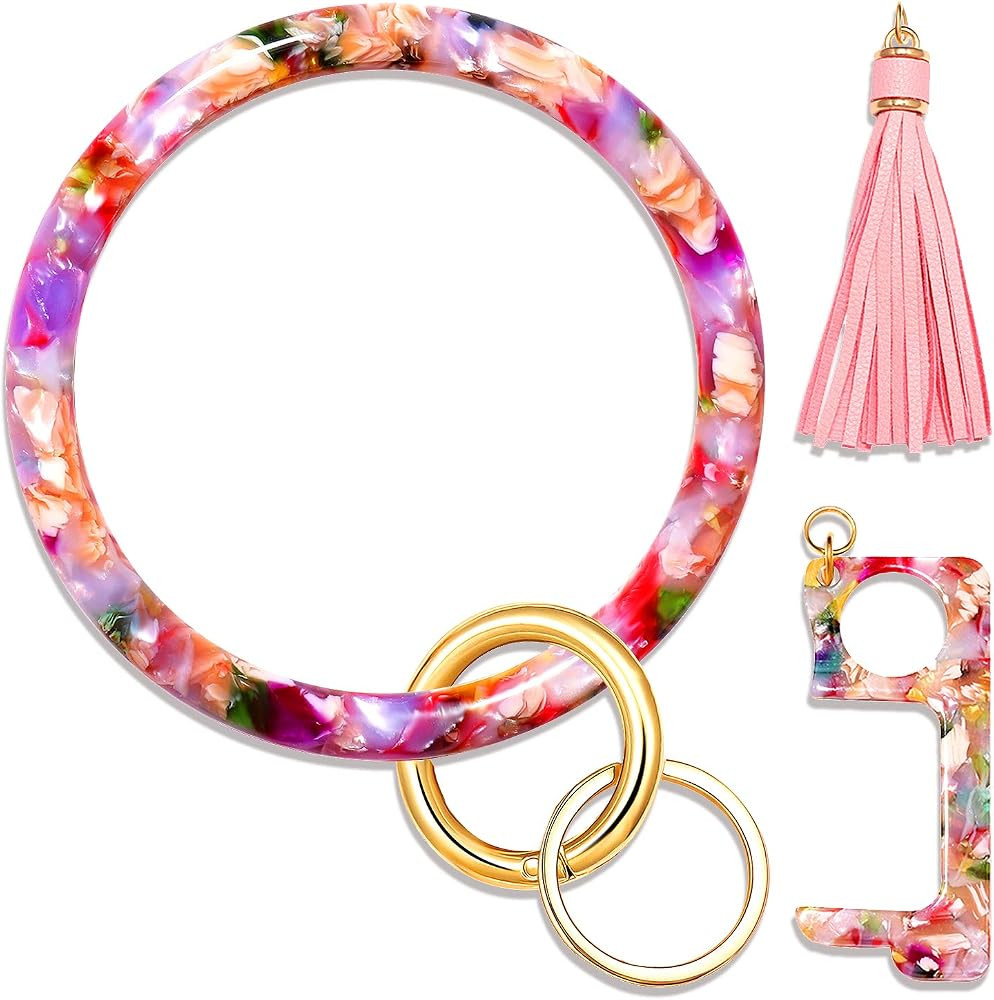 Key Ring Bracelet Wrist Keychain Bracelet Acetate Resin Keychain Wristlet Car Keychain For Women | Amazon (US)