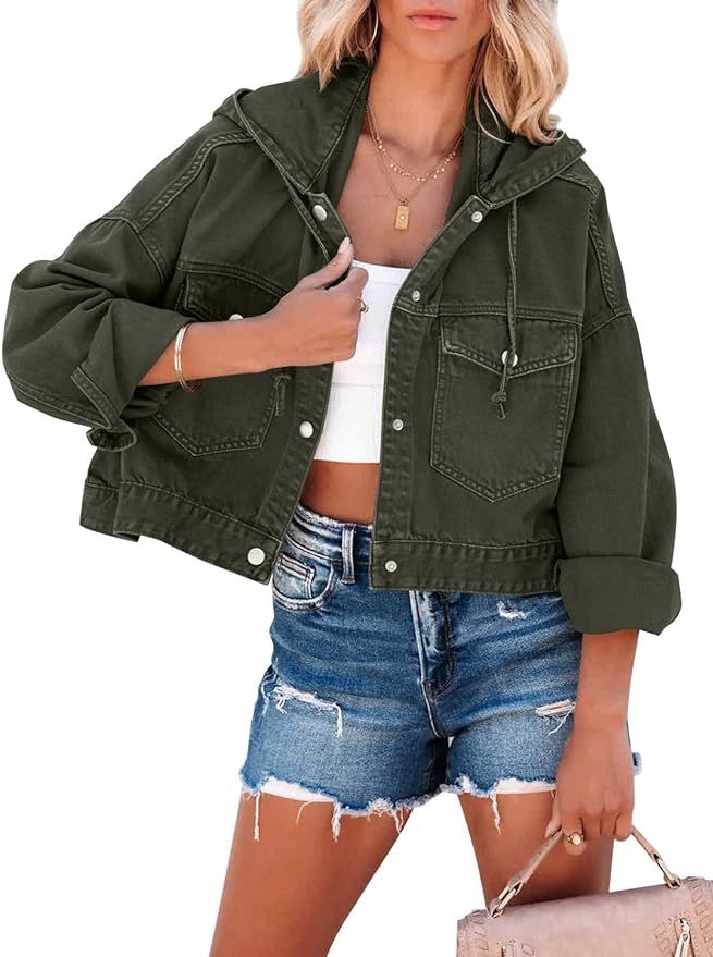 SANMM Women's Button Down Jean Jacket Regular Fit Long Sleeve Stretch Denim Jackets Coat with Poc... | Amazon (US)