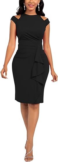 Uni Clau Women's Sleeveless Cold Shoulder Ruffle Ruched High Waist Elegant Business Pencil Slim S... | Amazon (US)