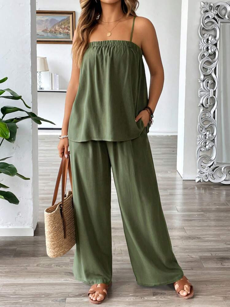 Celure Women's Plus Size Linen Bamboo Knit French Style Casual Vacation Wide Leg Jumpsuit | SHEIN
