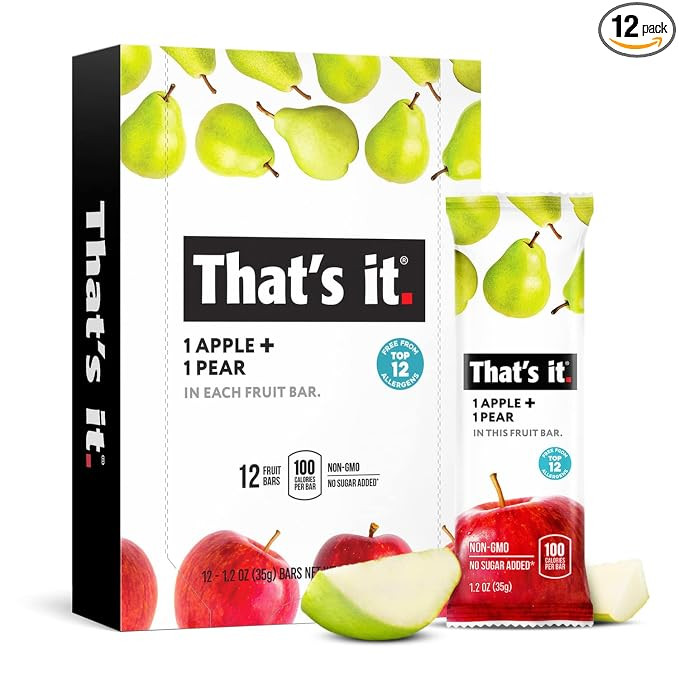 That's it. Apple + Pear 100% Natural Real Fruit Bar, 12 Pack | Best High Fiber, Vegan, Gluten Fre... | Amazon (US)