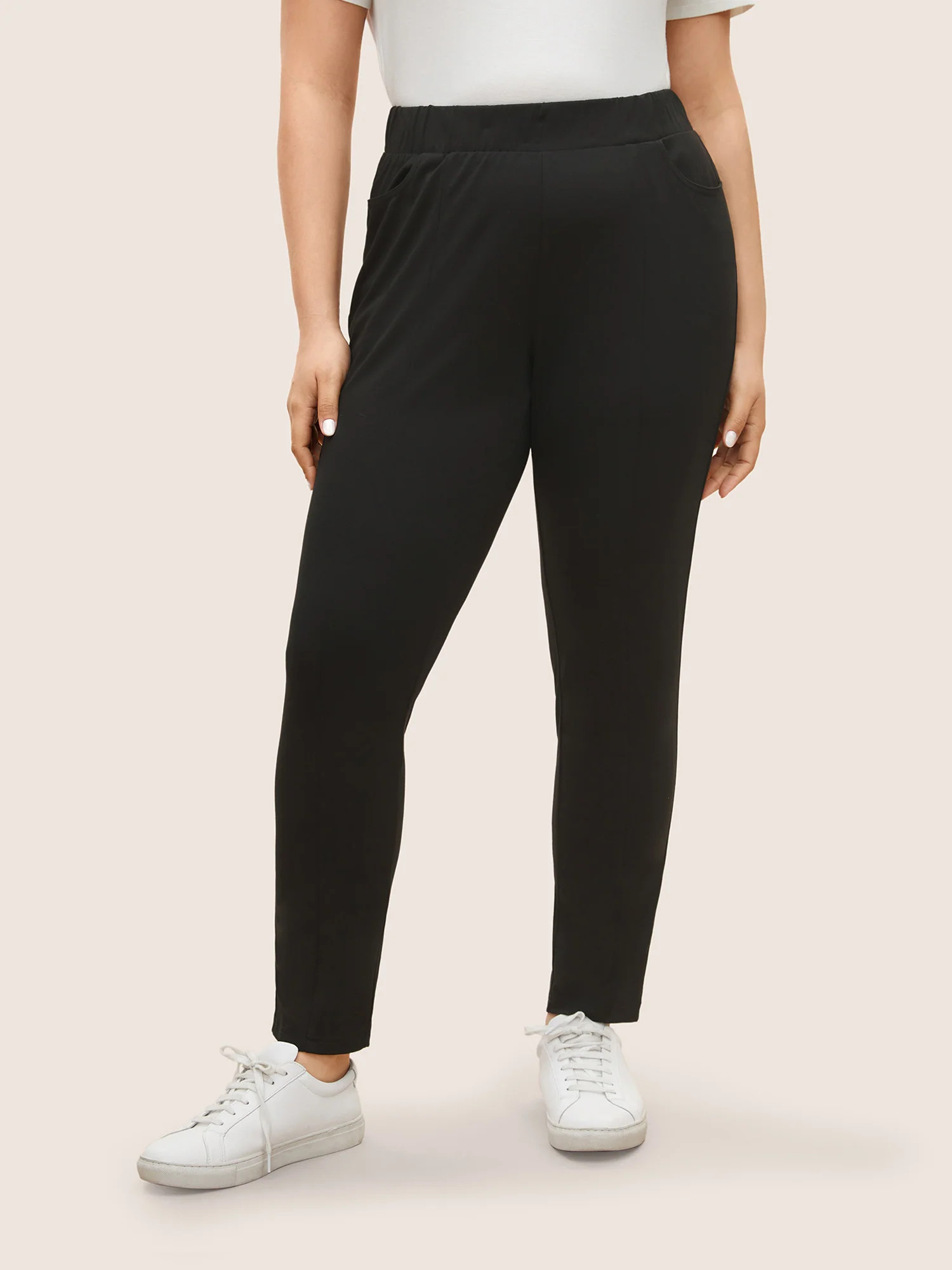 Plain Elastic Waist High Rise Slim Pants | Bloomchic