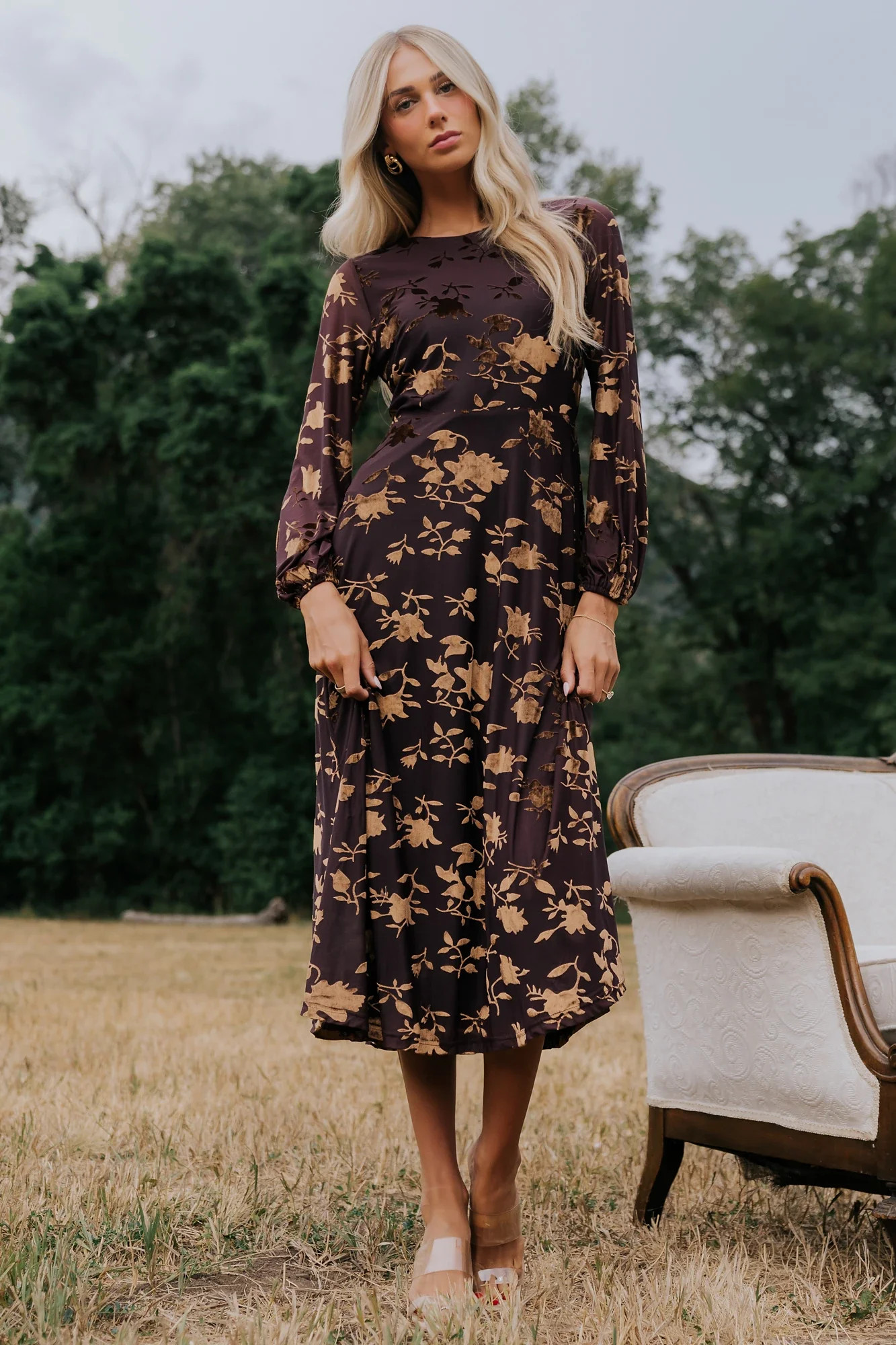 Thora Velvet Midi Dress — Deep Plum Floral | Baltic Born | Baltic Born