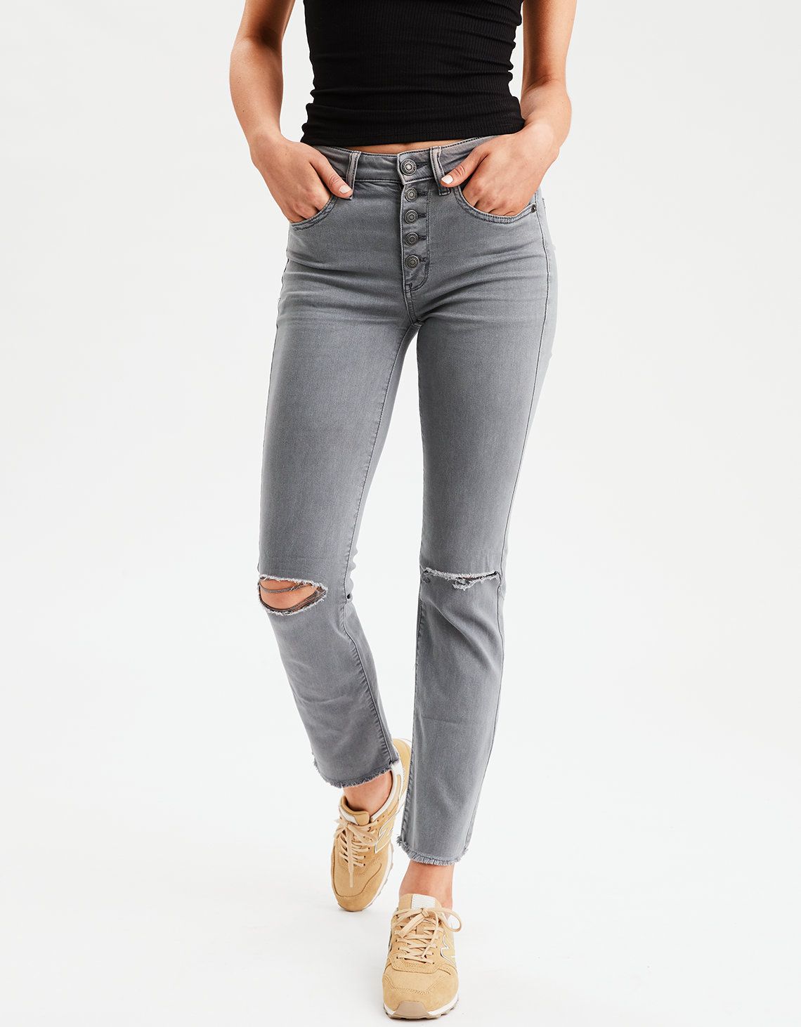 AE Ne(X)t Level High-Waisted Crop Flare Jean, Smoked Gray | American Eagle Outfitters (US & CA)