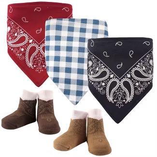 Hudson Baby Infant Boy Cotton Bib and Sock Set 5pk, Cowboy, One Size | Target
