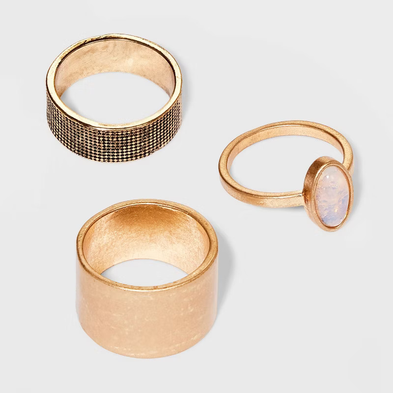 Semi-Precious Moonstone Textured Ring Set 3pc - Universal Thread™ Gold 8/7 | Target