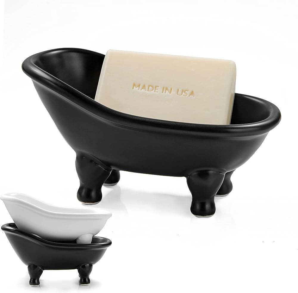 1piece 5.6" Black Ceramic Mini Bathtub Soap Dish Small Planter Makeup Organizer Container Hamster... | Amazon (US)