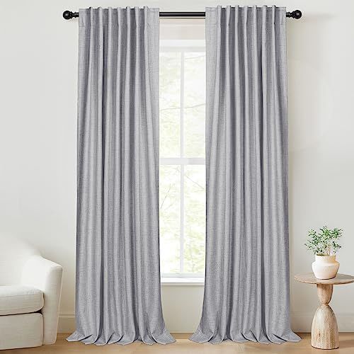 INOVADAY 100% Blackout Curtains 96 Inch Length 2 Panels Set Linen Blackout Curtains Textured Thermal | Amazon (US)