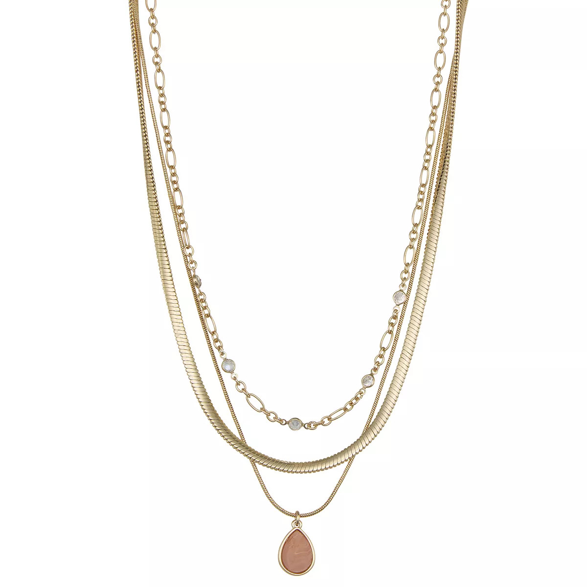 Nine West Gold Tone Orange Simulated Stone Multi-Row Necklace, Women's | Kohl's
