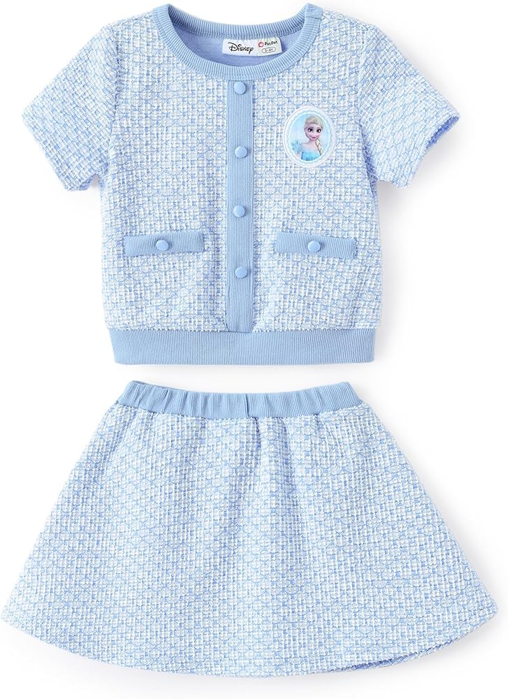 Disney Frozen Elsa Stitch Princess Moana Minnie Toddler Girl 2 Piece Outfit Kid Pearl Button Knit... | Amazon (US)
