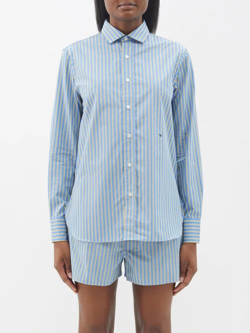 Hommegirls - Striped Cotton-poplin Shirt - Womens - Blue Yellow | Matches (US)