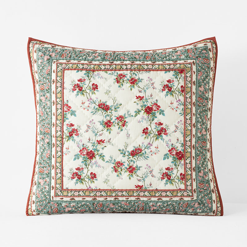 Tashi Reversible Quilted Sham - Cream/Red, Euro | The Company Store