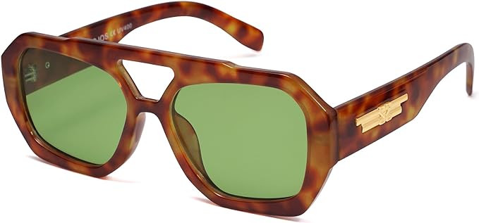 SOJOS Trendy Aviator Sunglasses for Womens Mens Polarized,Hexagonal Square Double Bridge Designer... | Amazon (US)