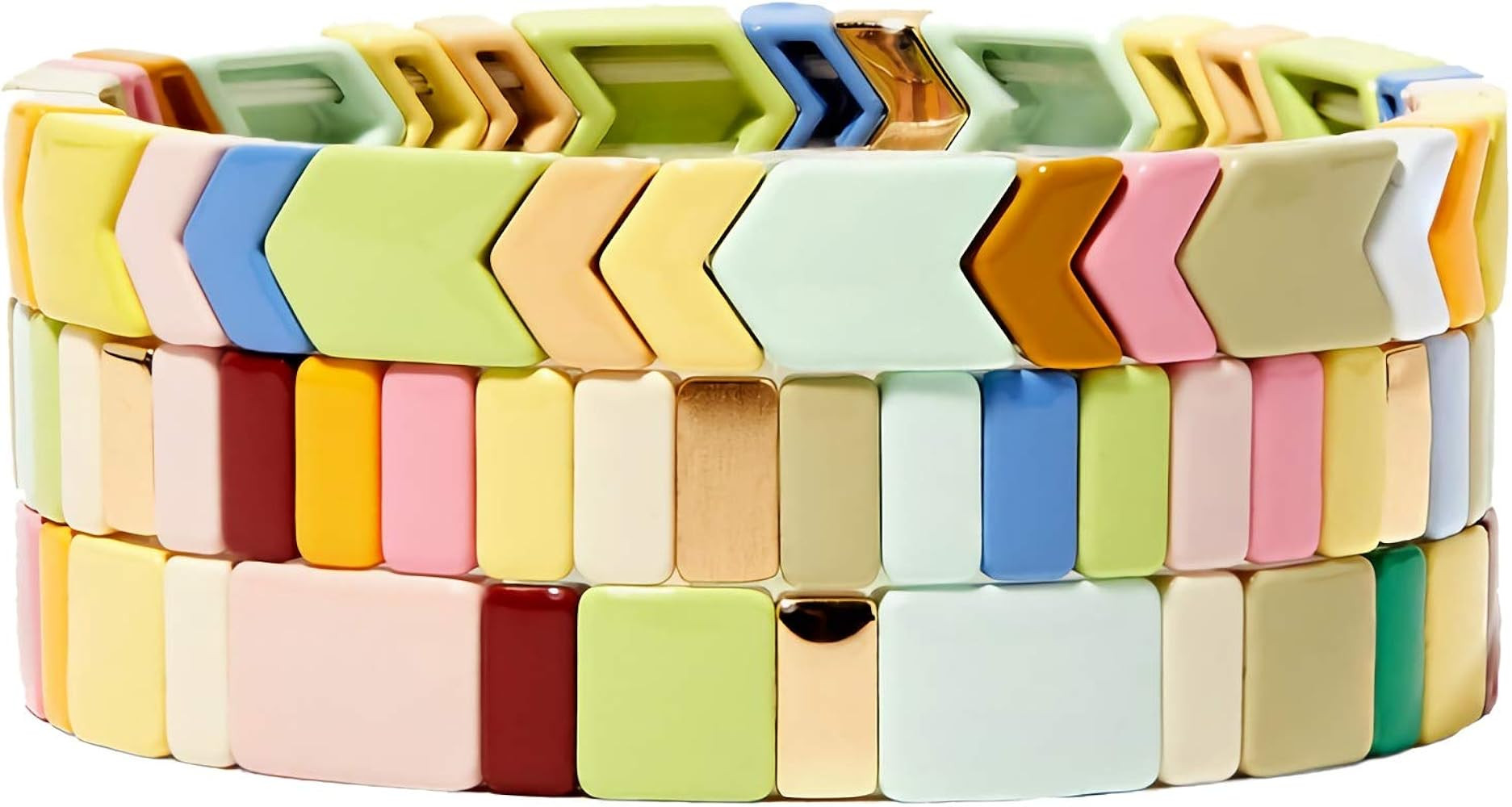 Dvacaman Set of 3 Enamel Stretch Bangle Bracelets | Amazon (US)