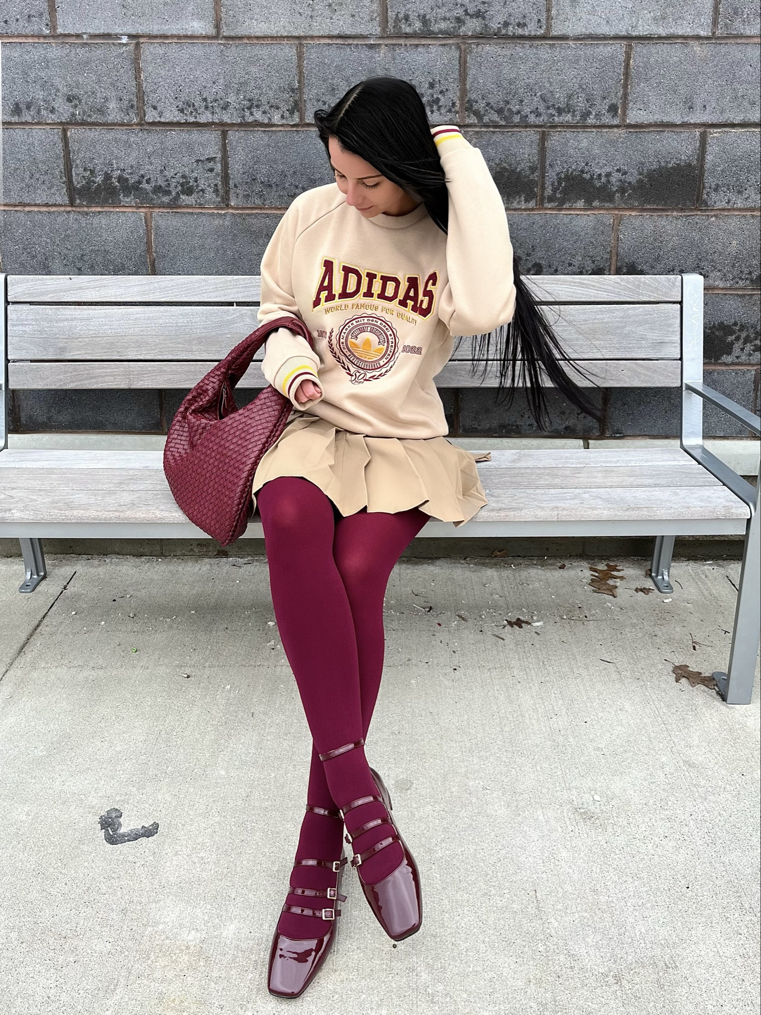 Preppy meets streetwear 

Burgundy tights, burgundy Mary janes, burgundy bag, vintage adidas sweater

#LTKfindsunder50 #LTKfindsunder100 #LTKstyletip