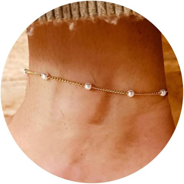 Waterproof Ankle Bracelets for Women Gold Anklets Non Tarnish Pearl/Figaro/Cuban/Snake Chain Ankl... | Amazon (US)