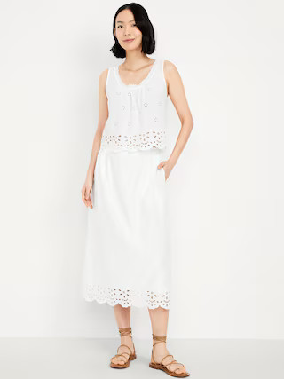 A-Line Eyelet Midi Skirt | Old Navy (US)