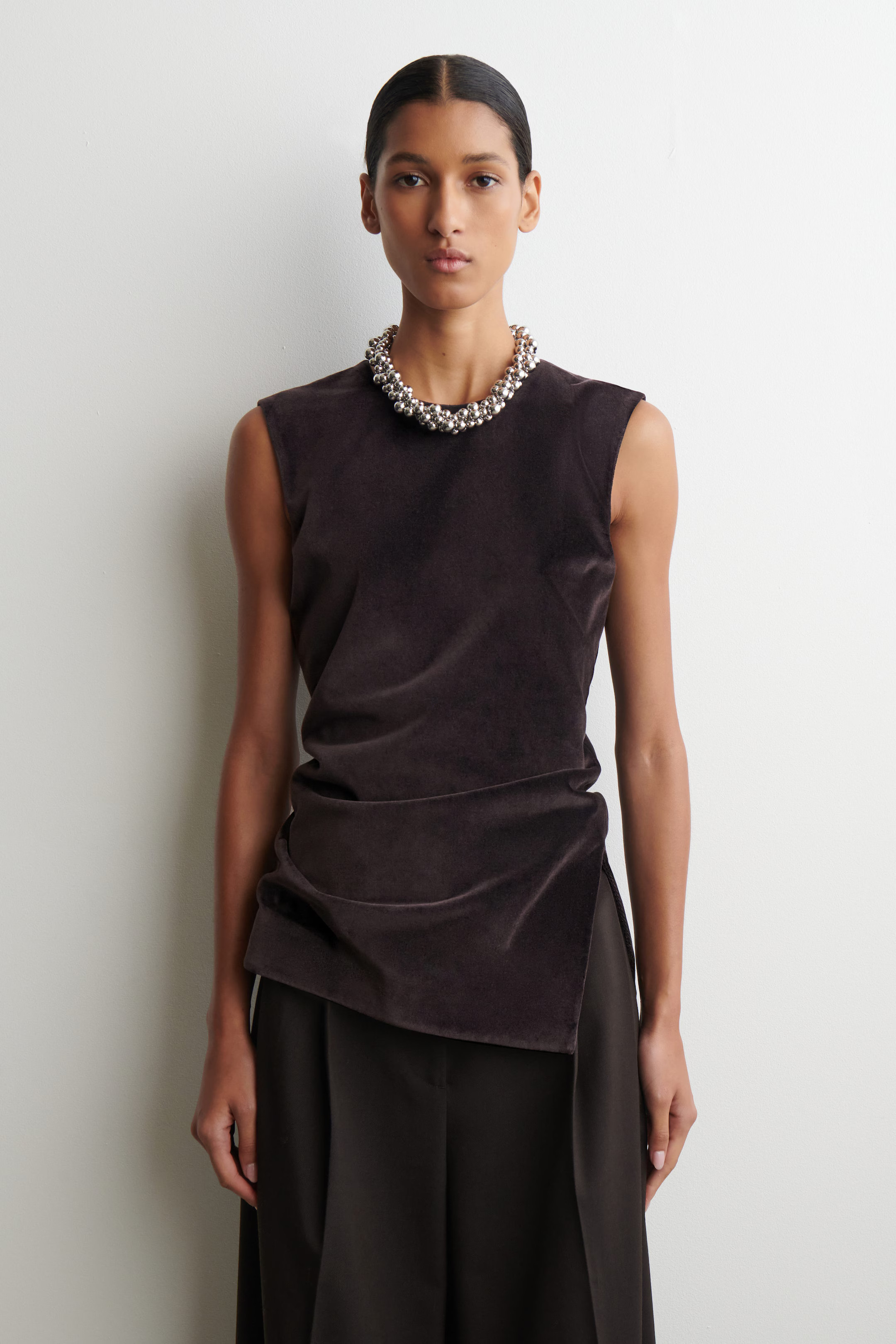 ASYMMETRIC VELVET TOP - DARK BROWN | COS GB | COS UK