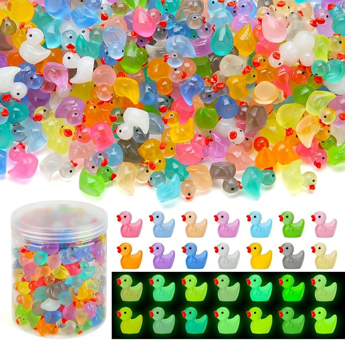 GWAHSA 240pcs Luminous Mini Resin Ducks, Tiny Animals Bulk Glow in The Dark Small Plastic Miniatu... | Amazon (US)