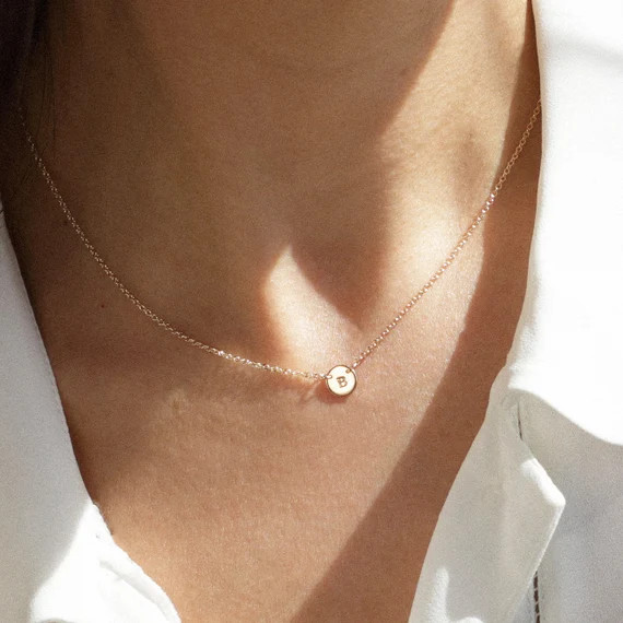 MIA Necklace • 6mm Disc Necklace • Initial Necklace, Dainty Engraved Disc Necklace, Simple Ne... | Etsy (US)