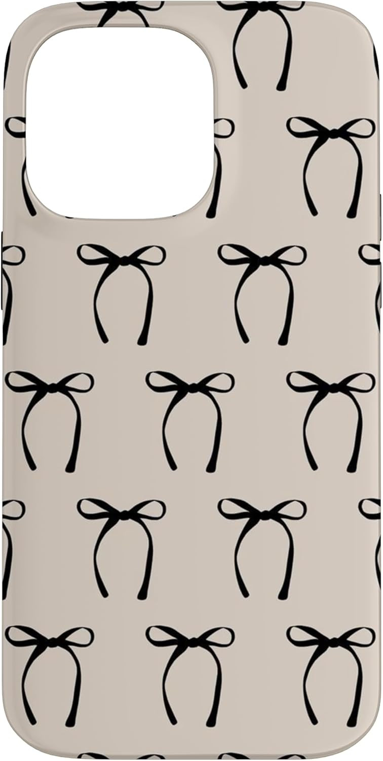 iPhone 14 Pro Max Aesthetic Black Ribbon Bow On Beige Case | Amazon (US)