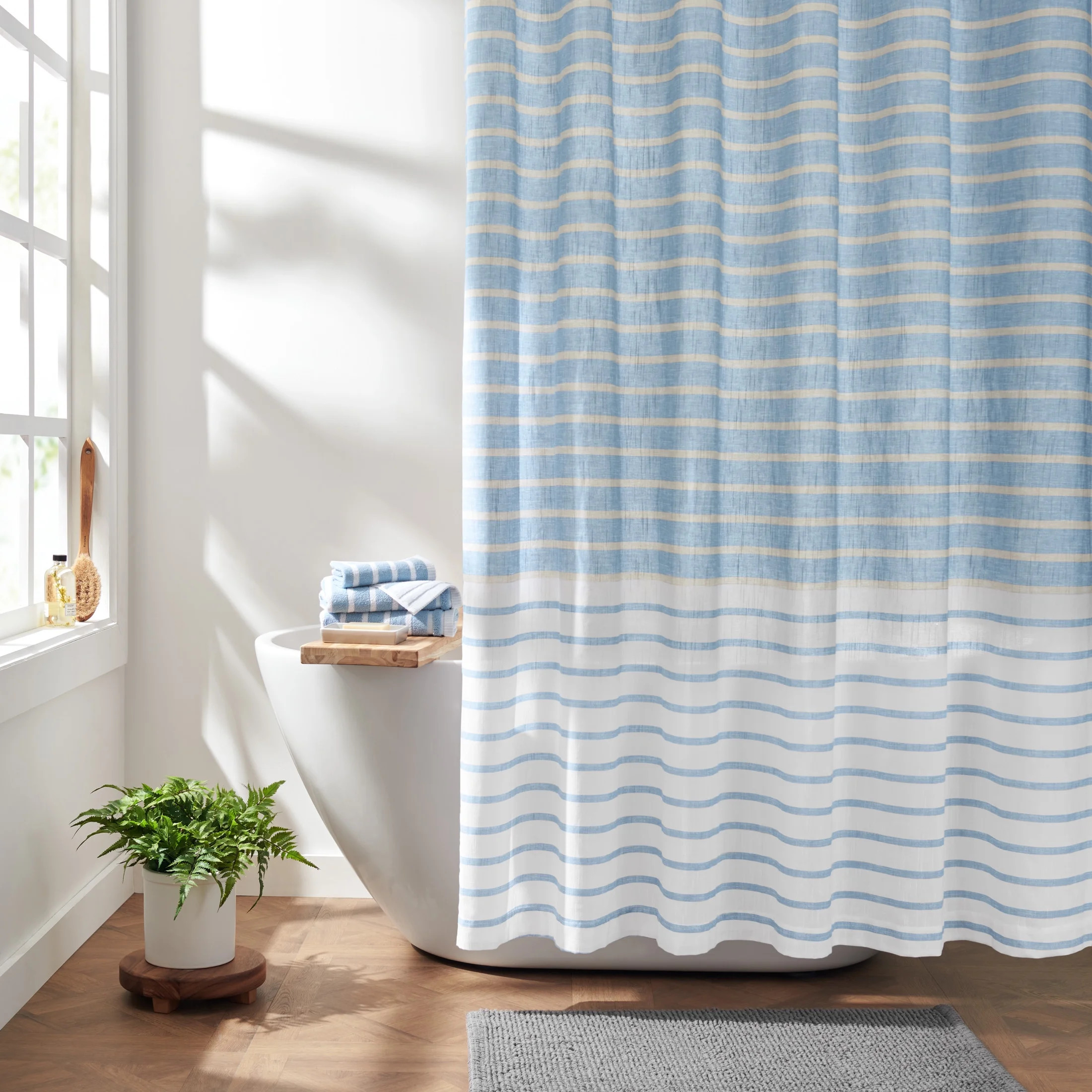 Gap Home Easy Stripe Organic Cotton Shower Curtain, Blue, 72x72 - Walmart.com | Walmart (US)