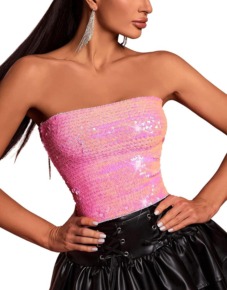 Alivila.Y Fashion Womens Sparkling Sequins Stretch Party Clubwear Tube Top | Amazon (US)