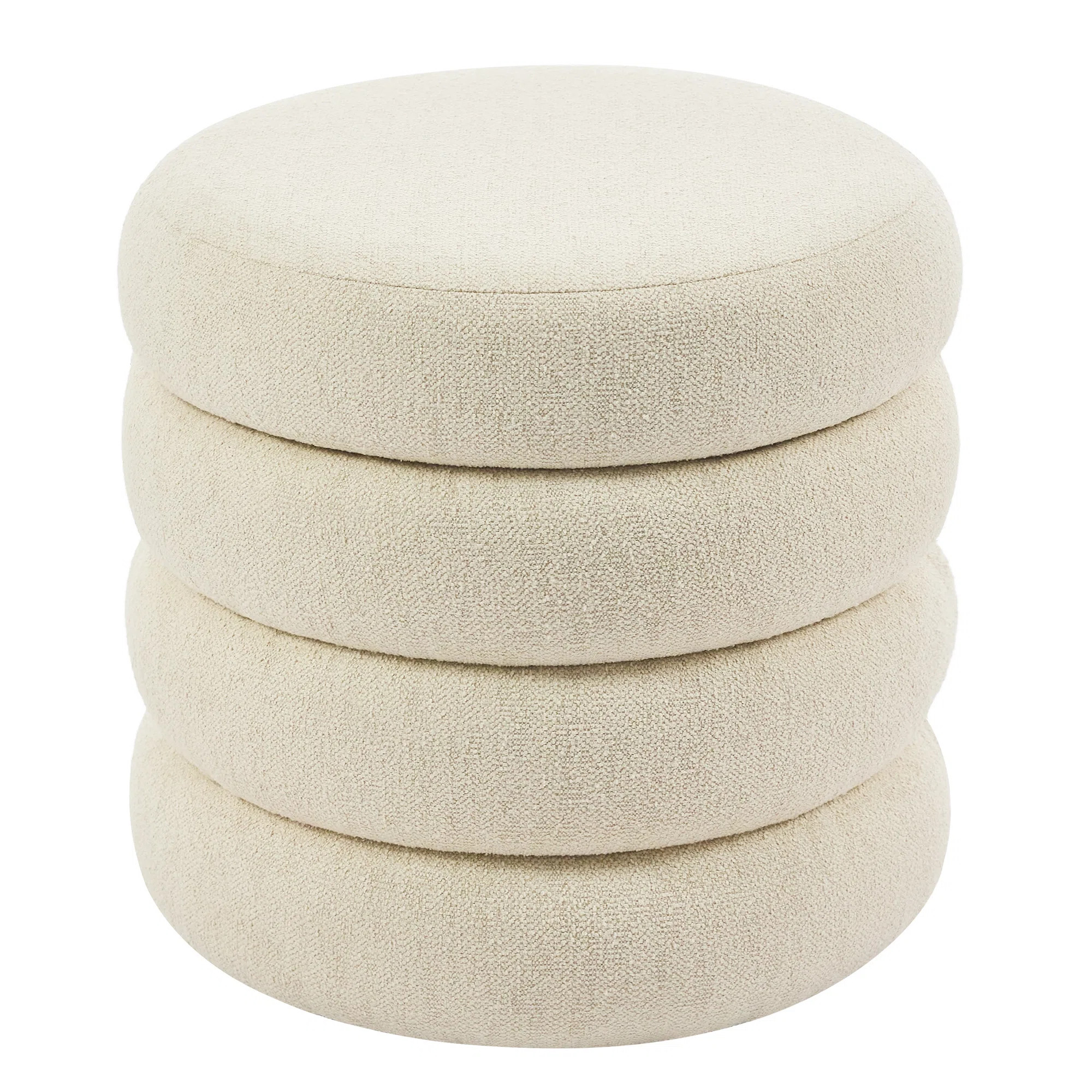 Leiani 20.1" Wide Boulce/Velvet/Linen Upholstered Round Storage Ottoman | Wayfair North America