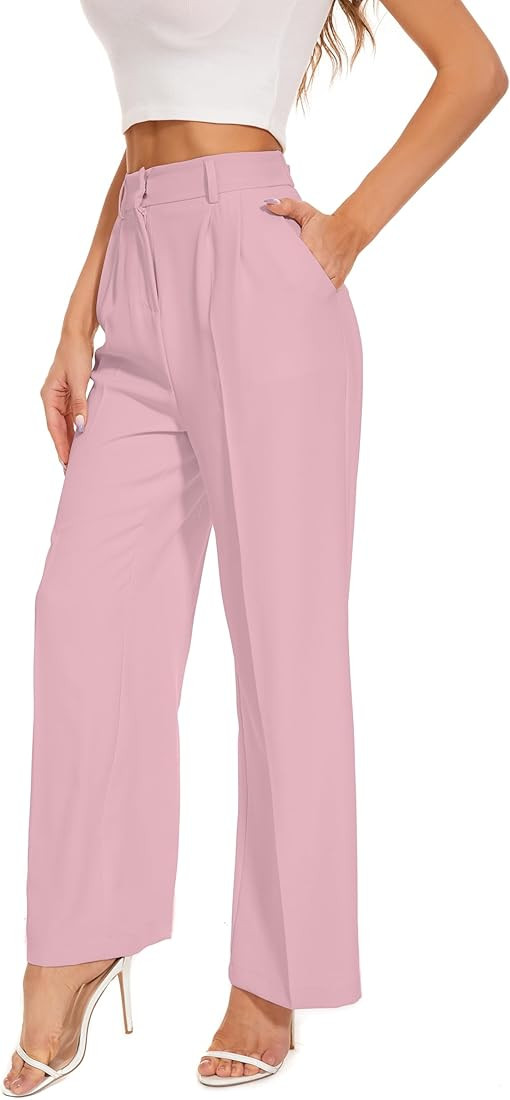 FUNYYZO Wide Leg Pants Women's High Elastic Waisted in The Back Business Work Trousers Long Strai... | Amazon (US)