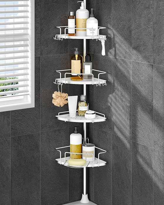 ALLZONE Corner Shower Caddy Tension Pole, 4 Hang-On Basket with Mixed-Height Shelves for Various ... | Amazon (US)