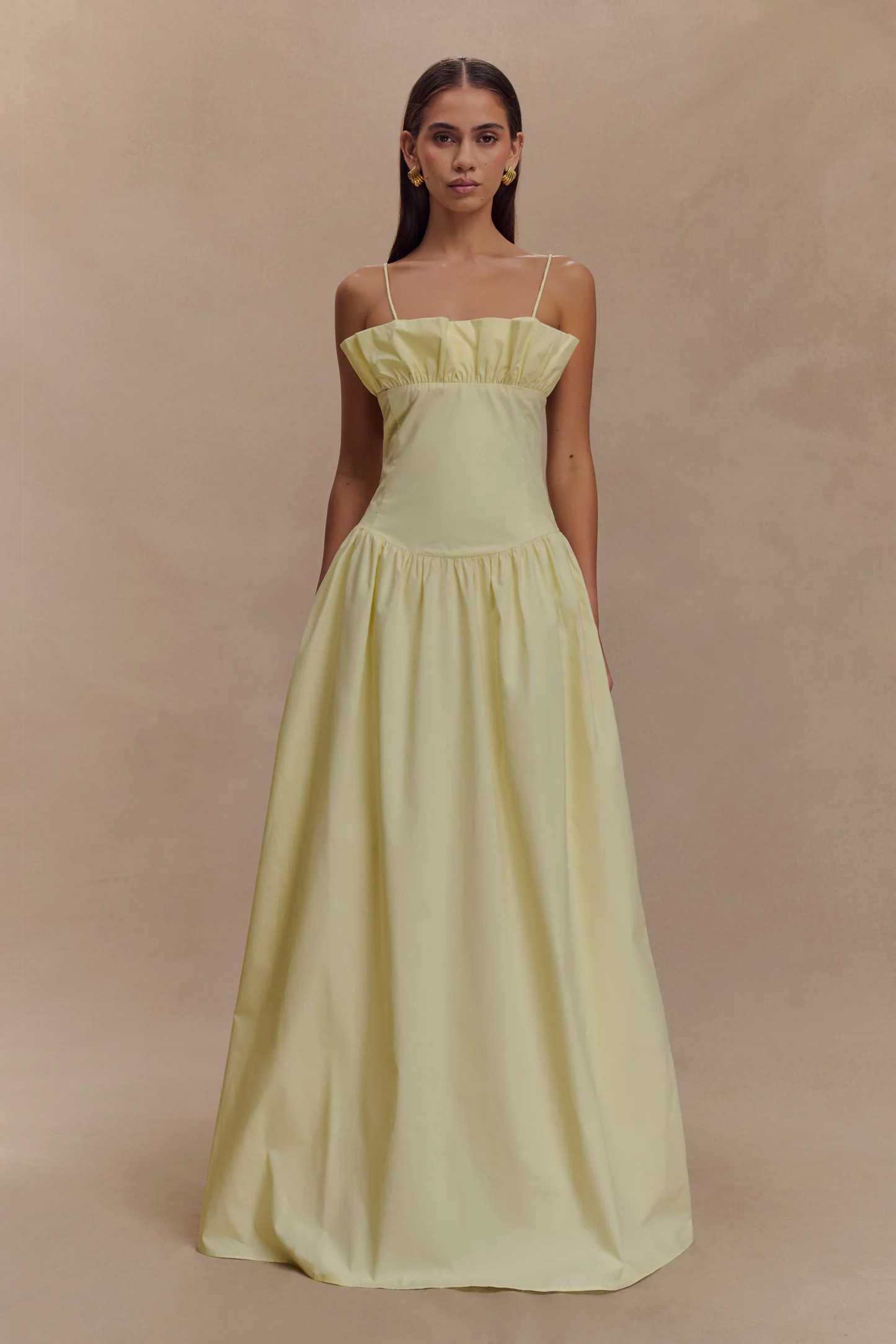 Janis Cotton Frill Maxi Dress - Lemon | Meshki UK