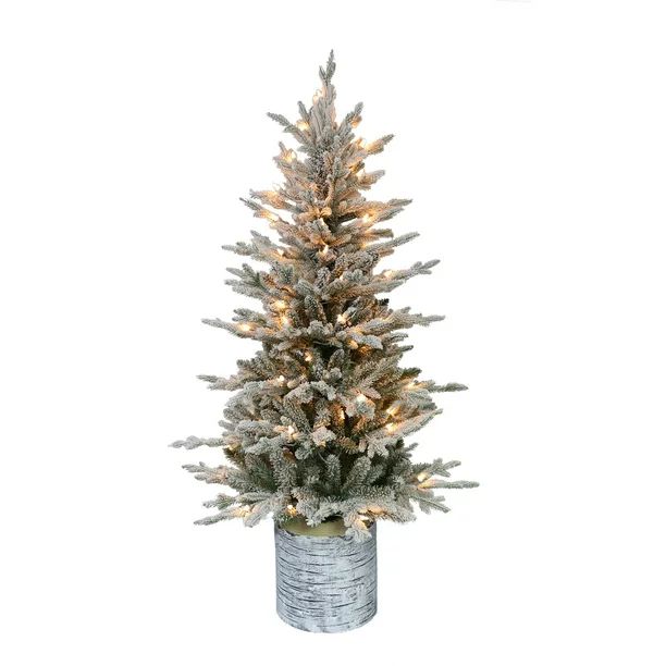 Puleo International Flocked Arctic Fir 4.5 ft. Pre-Lit Potted Artificial Christmas Tree - Walmart... | Walmart (US)