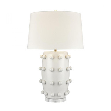 Torny Table Lamp, 1-Light, White Glazed, Earthenware, White Linen Shade, 28"H (H0019-9501 LFUMT) | Lighting Reimagined