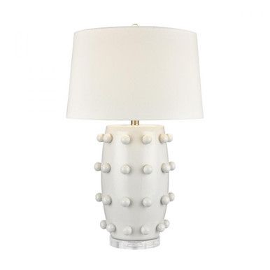 Torny Table Lamp, 1-Light, White Glazed, Earthenware, White Linen Shade, 28"H (H0019-9501 LFUMT) | Lighting Reimagined