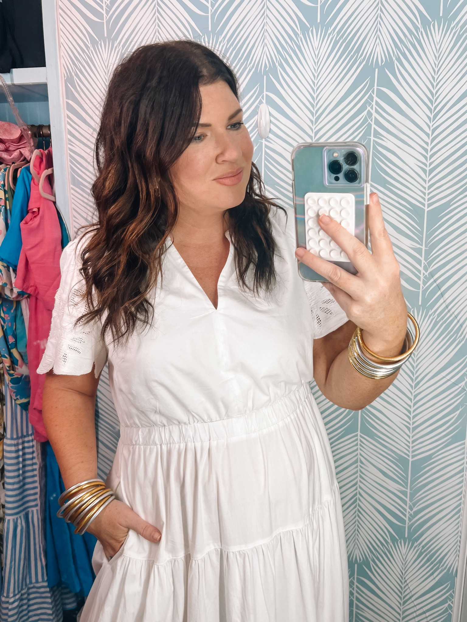 White maxis dress
Curly hair waves 
Budha girl bangles


#LTKOver40 #LTKMidsize #LTKStyleTip