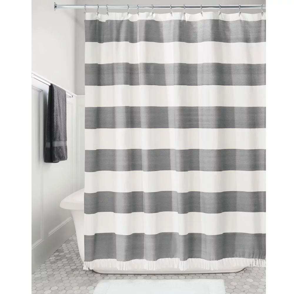 iDesign Wide Stripe Fabric Shower Curtain, Charcoal | Walmart (US)