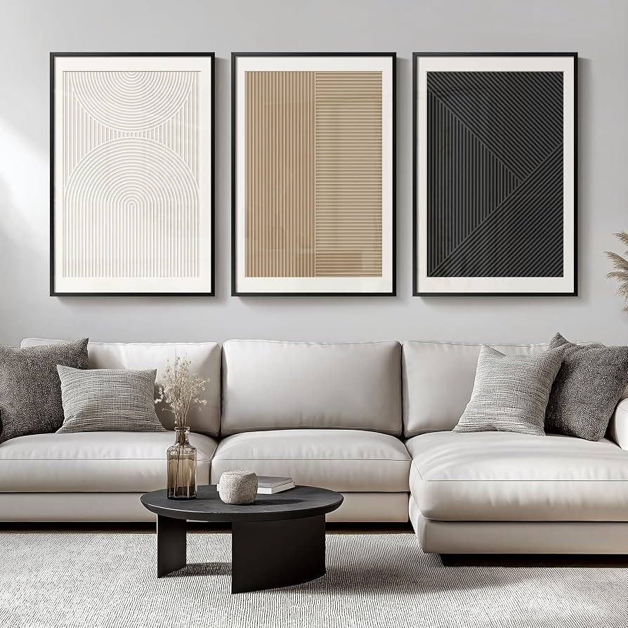 Framed Modern Large Black and White Abstract Wall Art for Living Room, Set of 3 Piece Boho Neutra... | Amazon (US)
