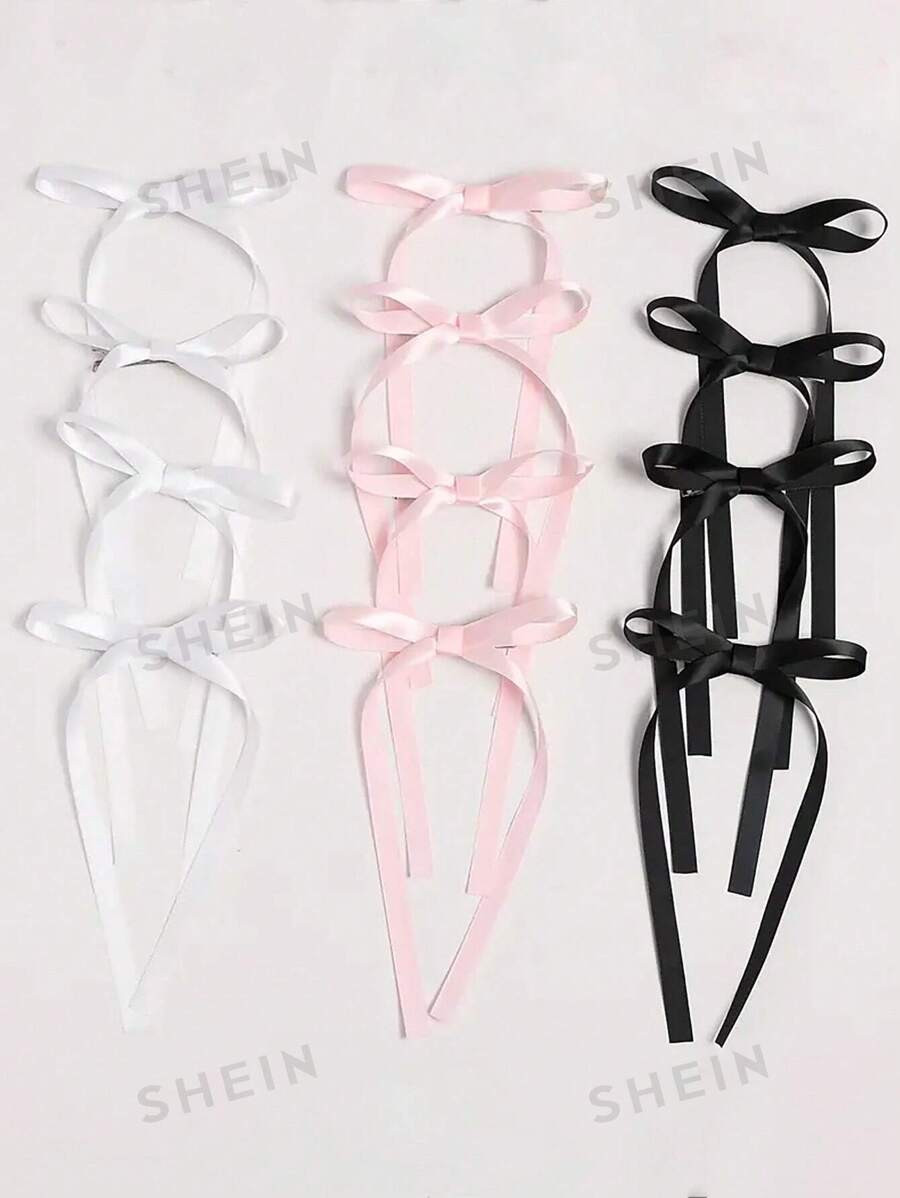 ROMWE Kawaii 12pcs/Set Elegant Ribbon Bow Hair Clips With Streamers, Side Clip Half Tie Hair Acce... | SHEIN