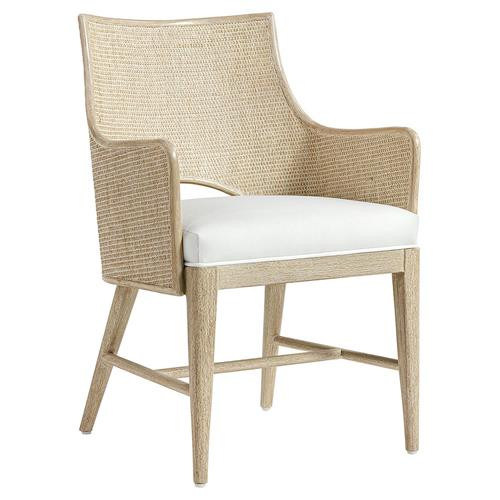 Palecek Avalon White Performance Cerused Wood Woven Cane Dining Arm Chair | Kathy Kuo Home