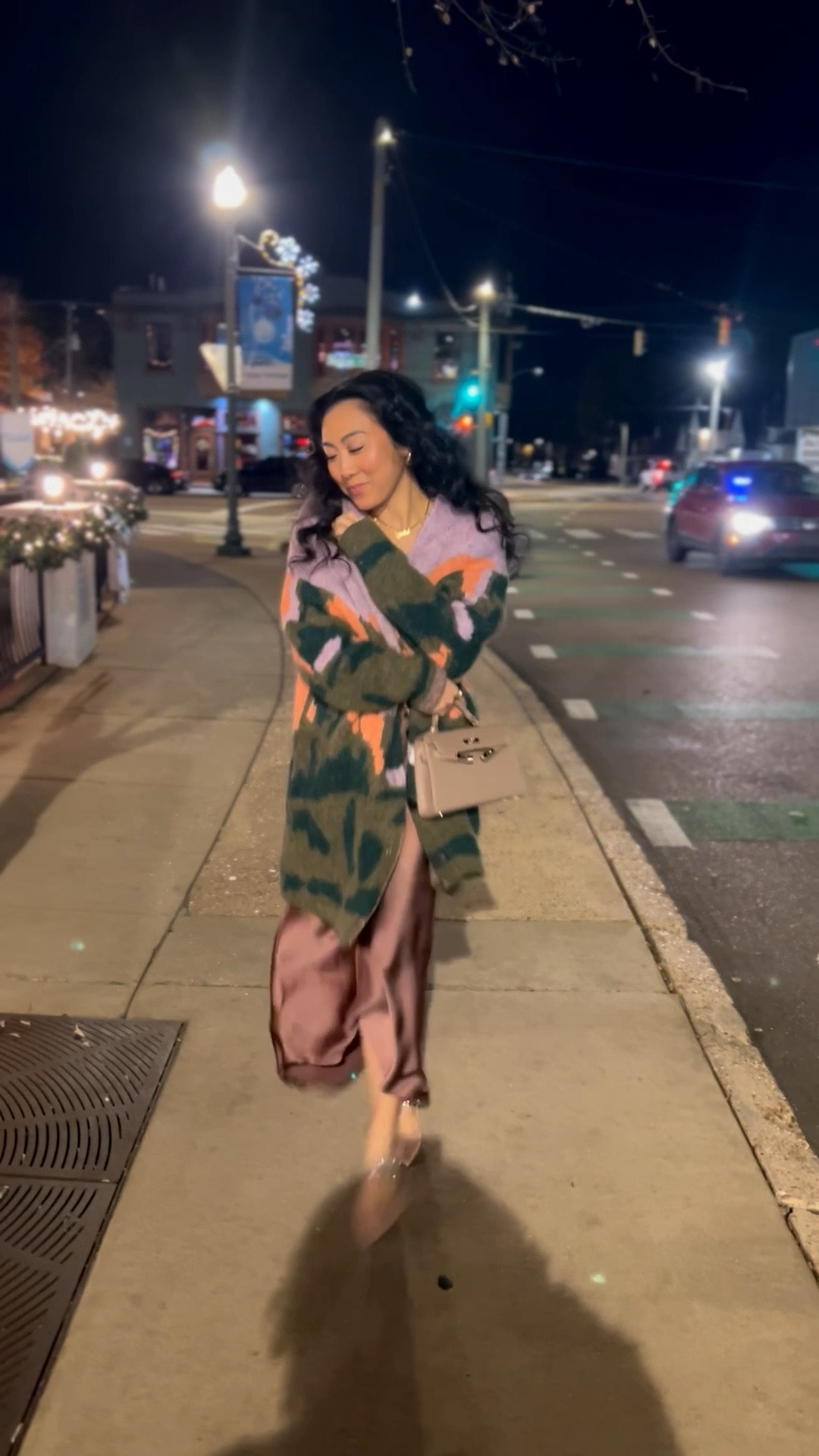 Satin and a cardigan 

#LTKOver40 #LTKHoliday #LTKootd