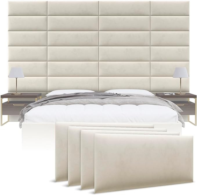 Vänt Upholstered Wall Panels - King/Cal King Size Wall Mounted Velvet Headboards - Velvet Ivory ... | Amazon (US)