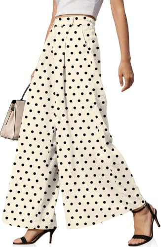 TARSE Womens Linen Palazzo Pants Polka Dot Loose Trousers with Pockets | Amazon (US)
