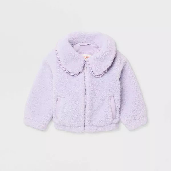Toddler Girls' Plush Collar Jacket - Cat & Jack™ Cream 5T | Target